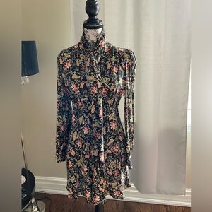 ZARA Flowery Dress With Tie Collar